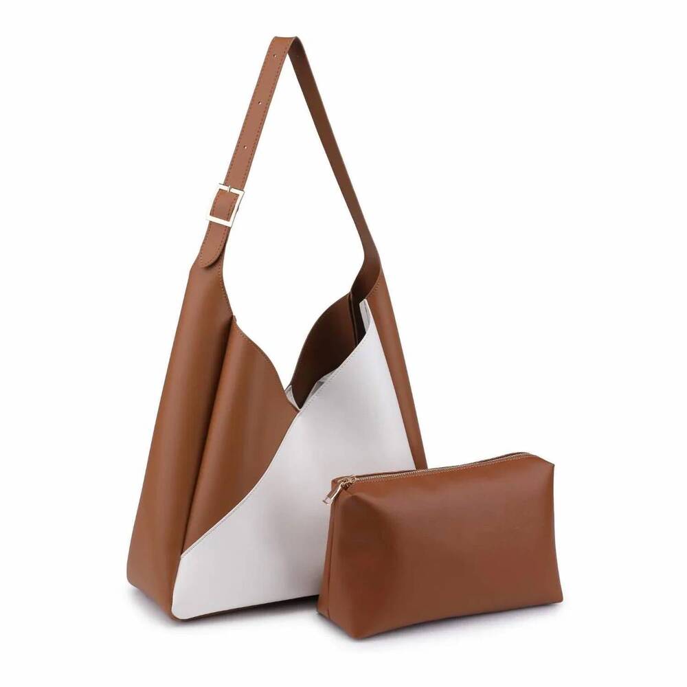 NEW MODA LUXE women's double tone hand bag in ivory tan